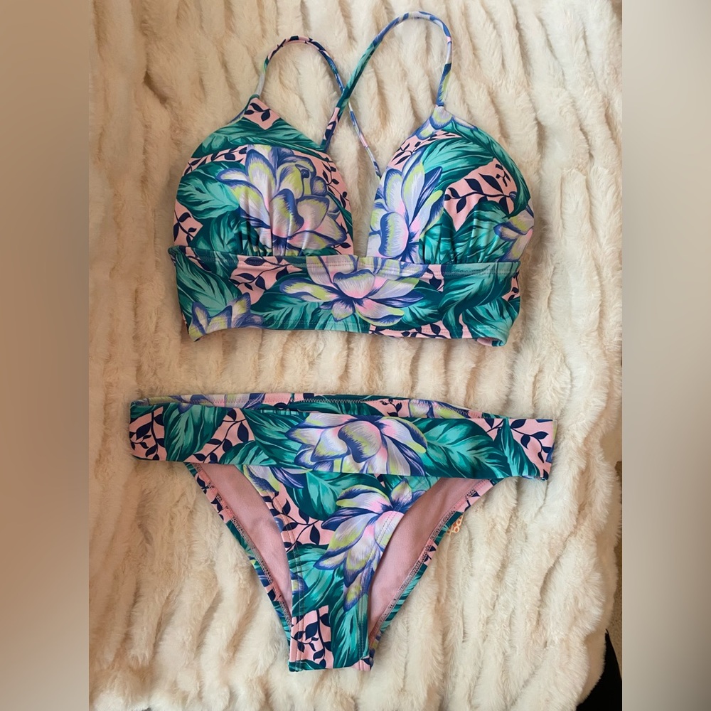 NWT Gianni Bini Push up Floral Tie back Bikini LARGE Top/MEDIUM Bottoms